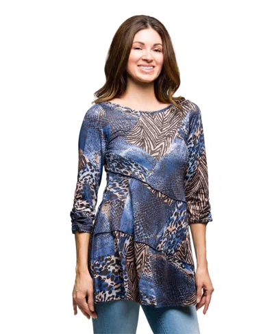 24seven Comfort Apparel Women's Three Quarter Sleeve Tunic Top In Multi