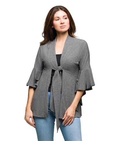 24seven Comfort Apparel Women's Tie Front Bell Sleeve Top In Gray