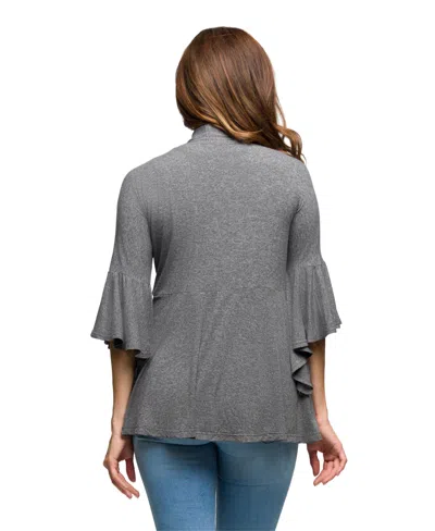24seven Comfort Apparel Women's Tie Front Bell Sleeve Top In Gray