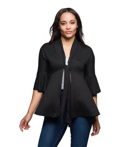 24seven Comfort Apparel Women's Tie Front Bell Sleeve Top In Black