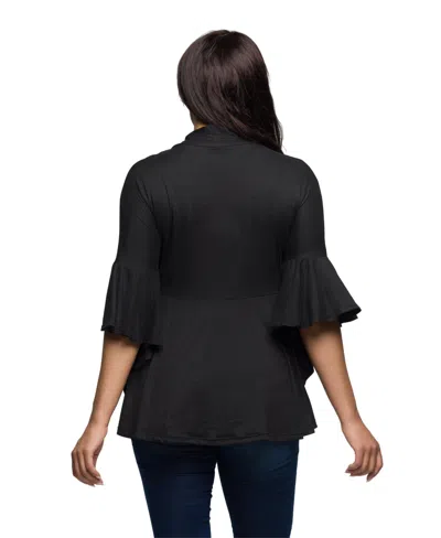 24seven Comfort Apparel Women's Tie Front Bell Sleeve Top In Black