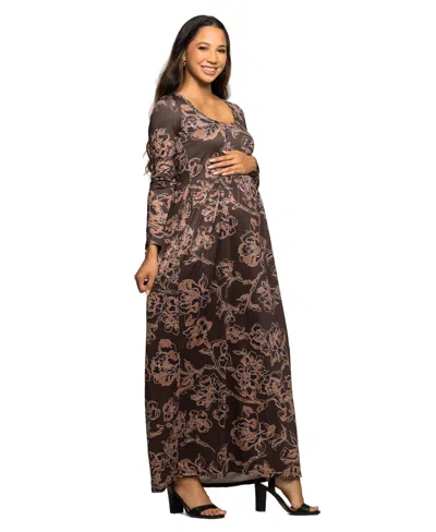 24seven Comfort Apparel Women's Brown Blush Floral Long Sleeve Dress In Brown