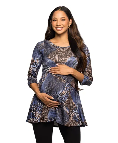 24seven Comfort Apparel Women's Three Quarter Sleeve Tunic Top In Blue