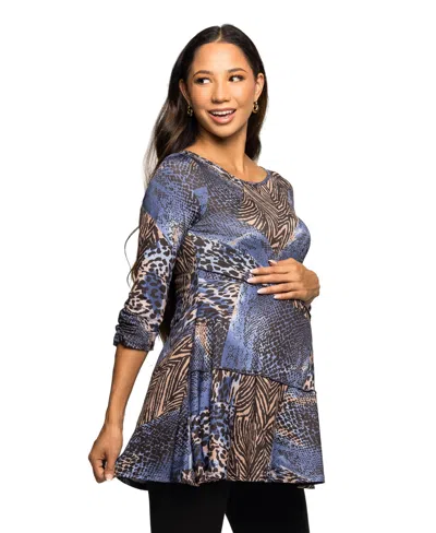 24seven Comfort Apparel Women's Three Quarter Sleeve Tunic Top In Blue