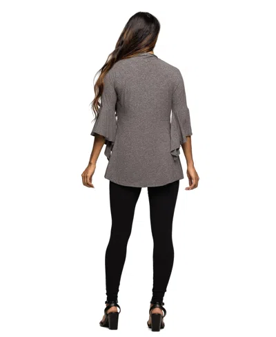 24seven Comfort Apparel Tie Front Bell Sleeve Cardigan In Gray