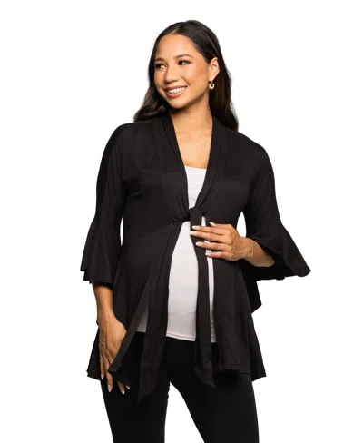 24seven Comfort Apparel Women's Maternity Tie Front Bell Sleeve Jacket In Black