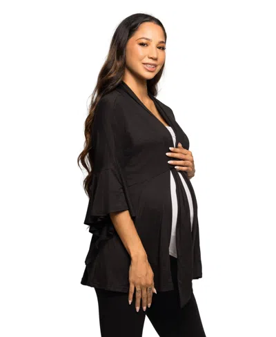 24seven Comfort Apparel Women's Maternity Tie Front Bell Sleeve Jacket In Black