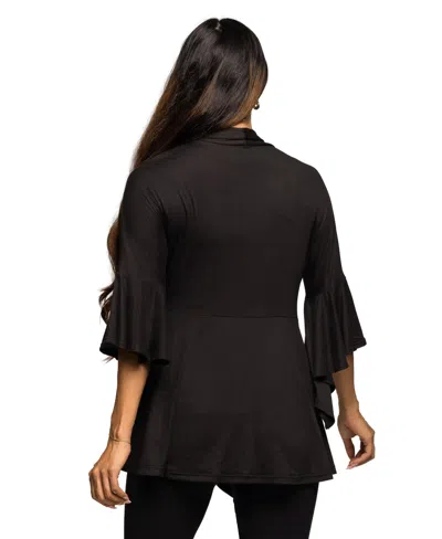 24seven Comfort Apparel Women's Maternity Tie Front Bell Sleeve Jacket In Black