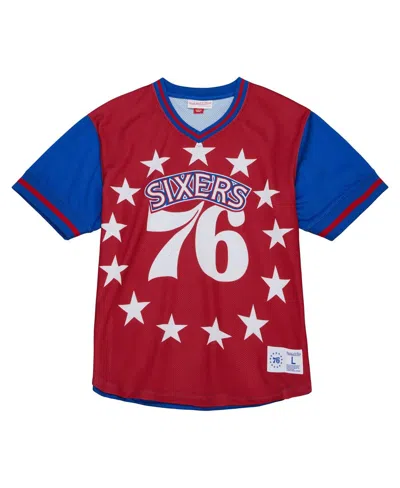 Mitchell & Ness Men's Red Philadelphia 76ers Jumbotron 3.0 Mesh V-neck T-shirt In Multi