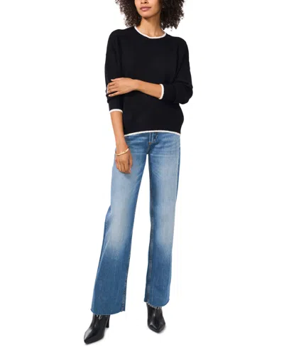 Vince Camuto Women's Tipped Crewneck Sweater In Black