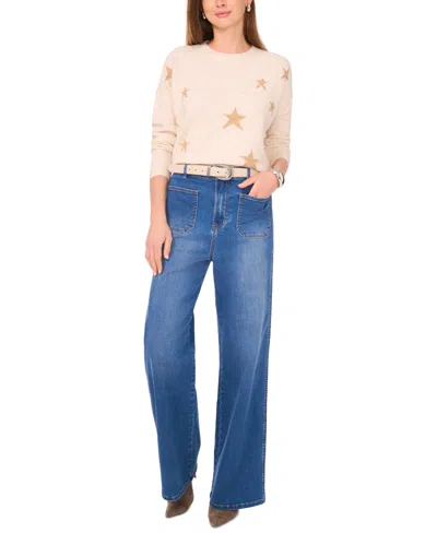 Vince Camuto Womens Cozy Crewneck Star Print Dropped Shoulder Sweater Xxs 3x In Neutral