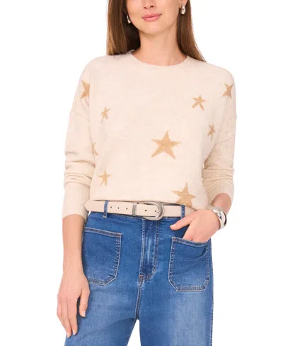 Vince Camuto Womens Cozy Crewneck Star Print Dropped Shoulder Sweater Xxs 3x In Neutral