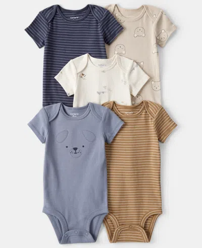 Carter's Baby Boys Round Neck Short Sleeve Rib 5-pc. Bodysuit In Multi
