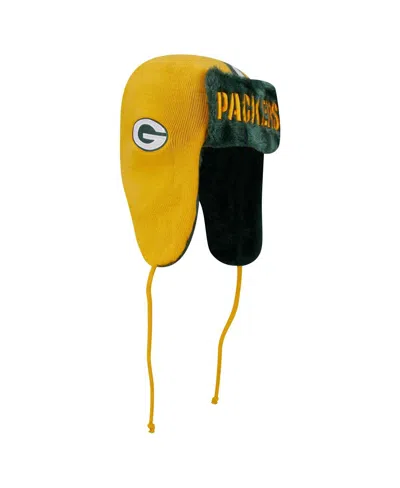 New Era Men's Gold Green Bay Packers Helmet Head Trapper Knit Hat In Yellow