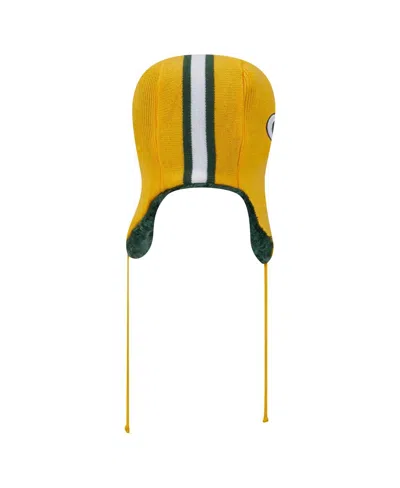 New Era Men's Gold Green Bay Packers Helmet Head Trapper Knit Hat In Yellow