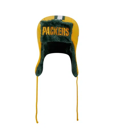 New Era Men's Gold Green Bay Packers Helmet Head Trapper Knit Hat In Yellow