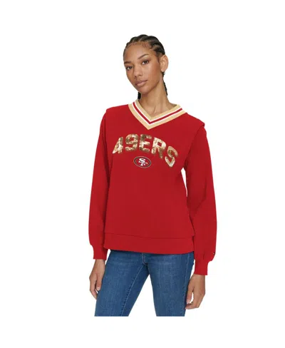 Tommy Hilfiger Women's Scarlet San Francisco 49ers Alice V-neck Pullover Sweatshirt In Red