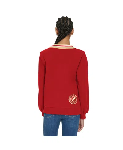 Tommy Hilfiger Women's Scarlet San Francisco 49ers Alice V-neck Pullover Sweatshirt In Red