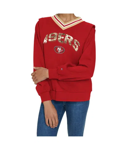 Tommy Hilfiger Women's Scarlet San Francisco 49ers Alice V-neck Pullover Sweatshirt In Red