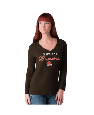G-iii 4her By Carl Banks Women's Brown Cleveland Browns Post Season Long Sleeve V-neck T-shirt In Animal Print