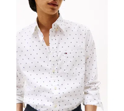 Tommy Hilfiger Men's Small Print Flex Poplin Shirt In White