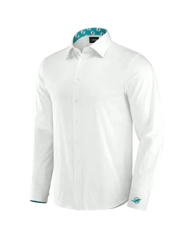 J. Palmer Men's White Miami Dolphins Man-in-motion Long Sleeve Button-up Dress Shirt In Multi