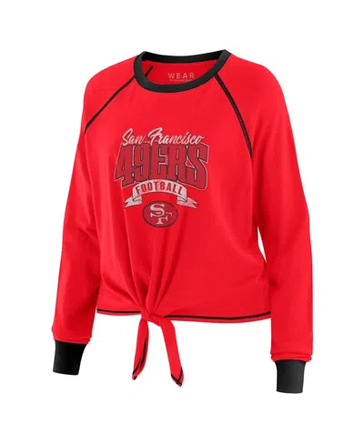 Wear By Erin Andrews Women's Red/black Atlanta Falcons Tie-front Long Sleeve Top In Red