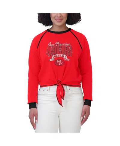 Wear By Erin Andrews Women's Red/black Atlanta Falcons Tie-front Long Sleeve Top In Red