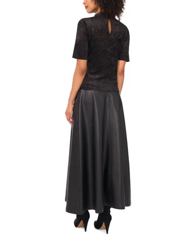 Vince Camuto Animal Print Jacquard Chenille Mesh Mock Neck Top In Black