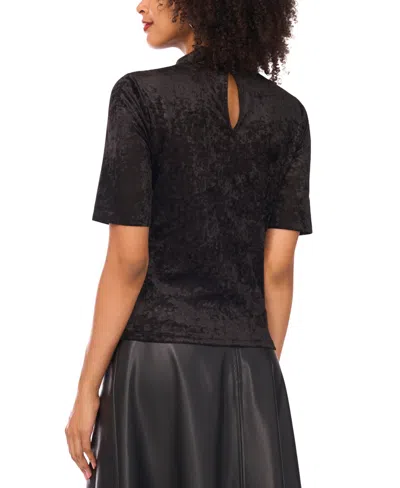 Vince Camuto Animal Print Jacquard Chenille Mesh Mock Neck Top In Black