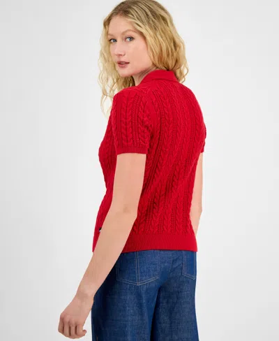 Nautica Jeans Women's Cotton Polo Cable-knit Sweater In Red