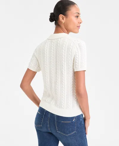 Nautica Jeans Women's Cotton Polo Cable-knit Sweater In White