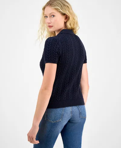 Nautica Jeans Women's Cotton Polo Cable-knit Sweater In Black