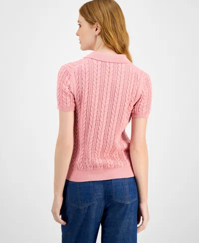 Nautica Jeans Women's Cotton Polo Cable-knit Sweater In Pink