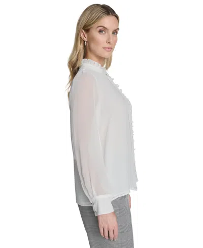 Calvin Klein Women's Ruffle-front Blouse In White