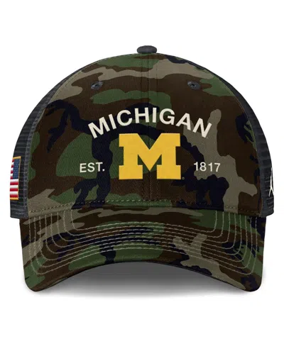 Jordan Men's Camo Michigan Wolverines 2025 Military Appreciation Rise Adjustable Trucker Hat In Multi