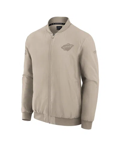 Fanatics Men's Tan Minnesota Wild Authentic Pro Road Lightweight Full-zip Bomber Jacket In Multi