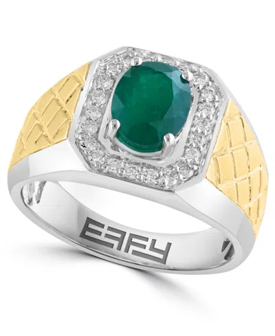 Effy Collection Men's Diamond (1/3 Ct. T.w.) And Emerald (1-1/2 Ct. T.w.) Ring In 14k Two Toned Gold In Multi
