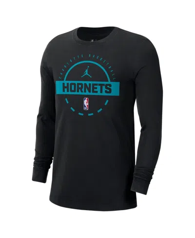 Jordan Men's Black Charlotte Hornets Authentic Long Sleeve Practice T-shirt In Black
