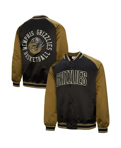 Mitchell & Ness Men's Olive/black Memphis Grizzlies Clutch Satin Raglan Full-snap Jacket In Black