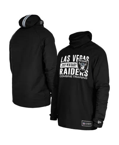 New Era Men's Black Las Vegas Raiders Functional Fandom Balaclava Helmet Stripe Tri-blend Hoodie In Black