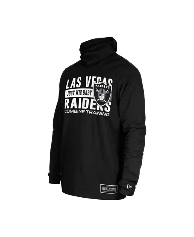 New Era Men's Black Las Vegas Raiders Functional Fandom Balaclava Helmet Stripe Tri-blend Hoodie In Black