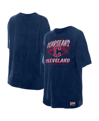 New Era Women's Navy Cleveland Guardians Mineral Wash Oversized T-shirt In Blue