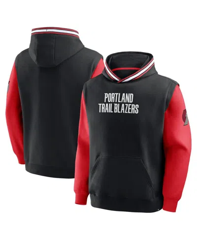 Fanatics Men's Black/red Portland Trail Blazers Half Court Shot Clock Fastbreak Hoodie In Black