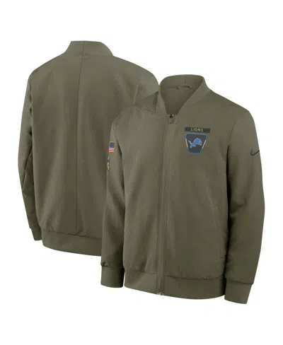 Nike Men's Olive Detroit Lions 2025 Salute To Service Sideline Full-zip Bomber Jacket In Green