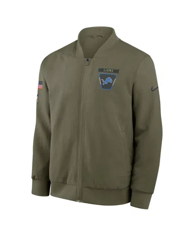 Nike Men's Olive Detroit Lions 2025 Salute To Service Sideline Full-zip Bomber Jacket In Green