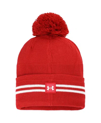 Under Armour Men's Red Wisconsin Badgers Throwback Drive Cuffed Pom With Knit Hat In Red