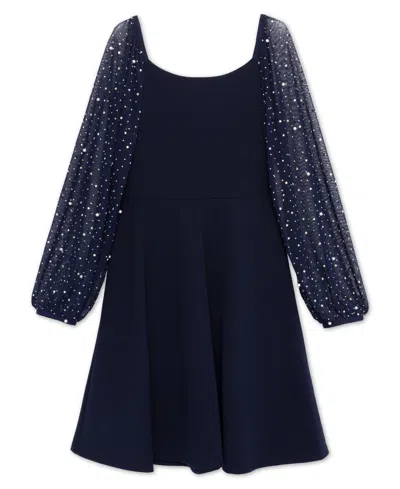 Speechless Big Girls Knee Length Long Sleeve Round Neck Dress In Blue