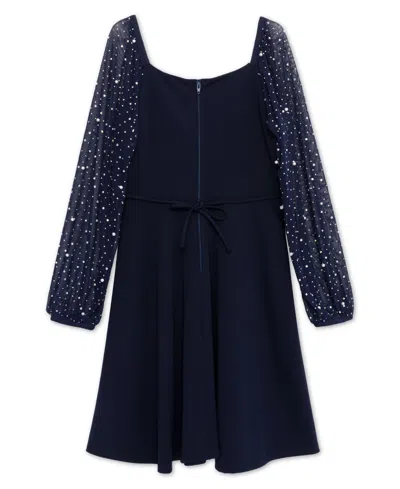 Speechless Big Girls Knee Length Long Sleeve Round Neck Dress In Blue