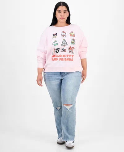 Grayson Threads, The Label Trendy Plus Hello Kitty & Friends Holiday Crewneck Sweatshirt In Pink